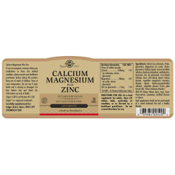 Solgar Calcium Magnesium Plus Zinc 100 tablets labels