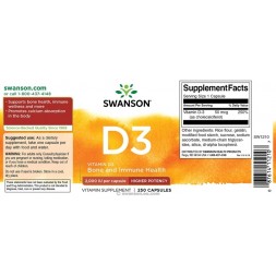 Vitamin D3 2000 IU 250 caps Back Label Swanson