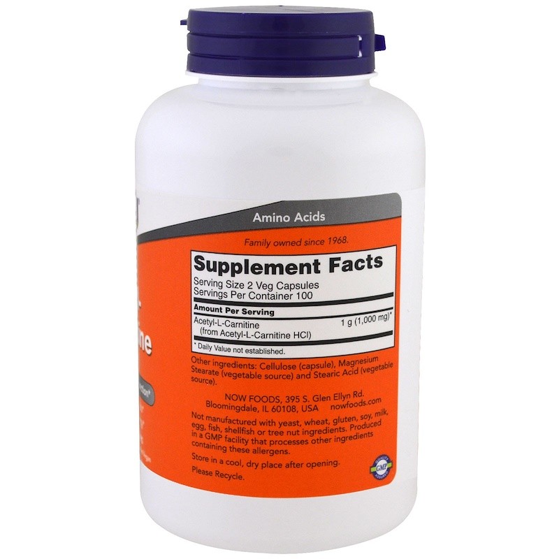 Acetyl-L-Carnitine 500mg 200 vcaps label